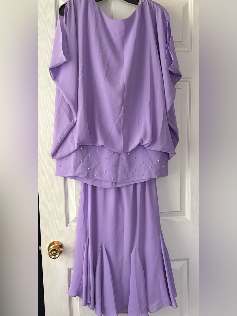 Pearl-Trim Lilac Maxi Dress for Women